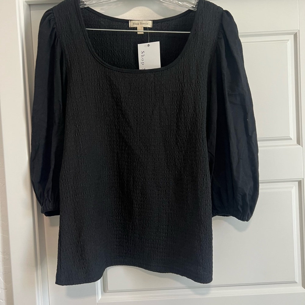 Shop Stevie Black Puff Sleeve Blouse